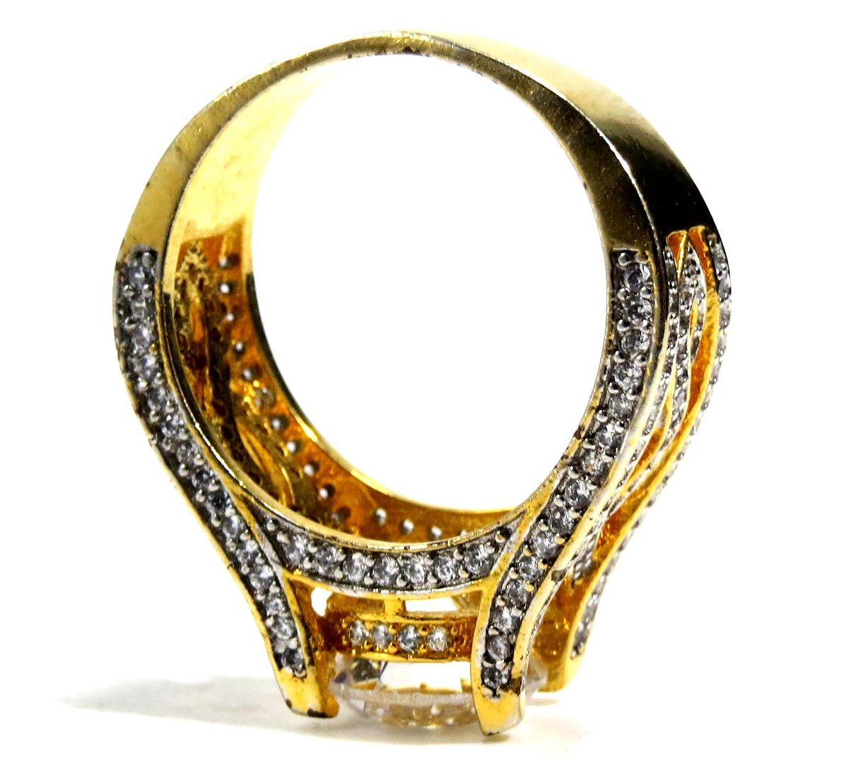 Jewelshingar Jewellery American Diamond Clear Colour Size 17 Gold Plated  Ring For Girls ( 93065RIN )