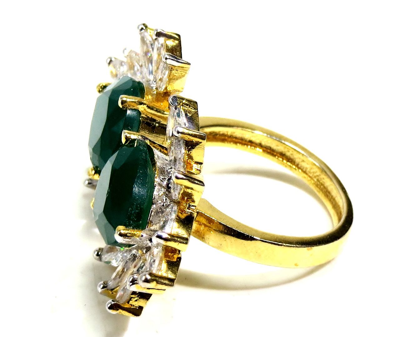 Jewelshingar Jewellery American Diamond Green Colour Size Freesize Gold Plated  Ring For Girls ( 93094RIN )