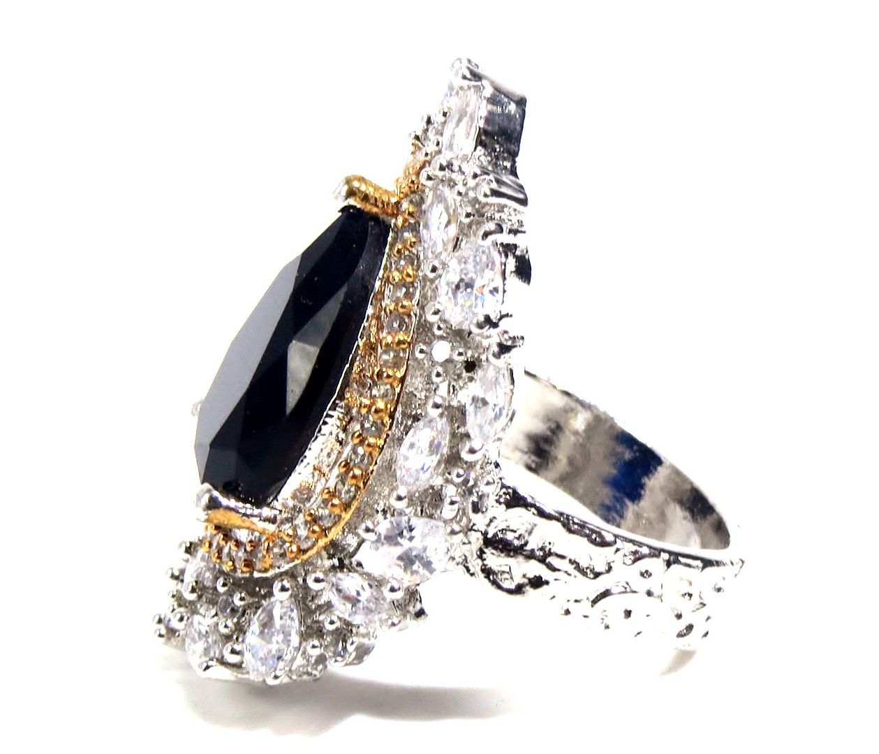 Jewelshingar Jewellery American Diamond Black Colour Size 15 Silver Plated  Ring For Girls ( 93104RIN )