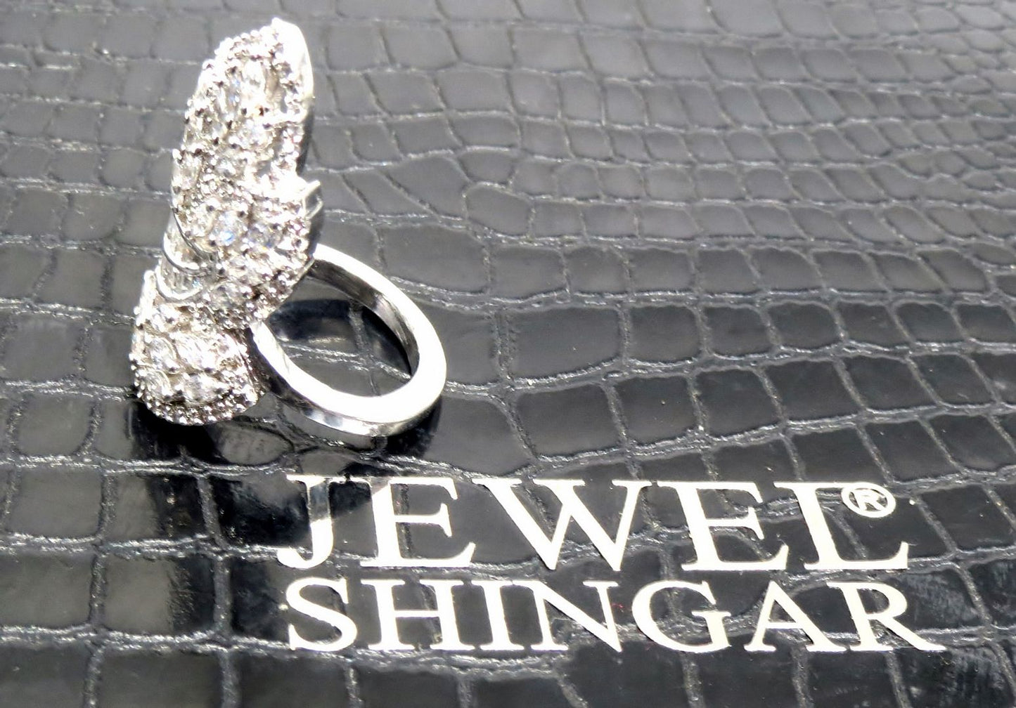 Jewelshingar Jewellery American Diamond Clear Colour Size 18 Silver Plated  Ring For Girls ( 93114RIN )