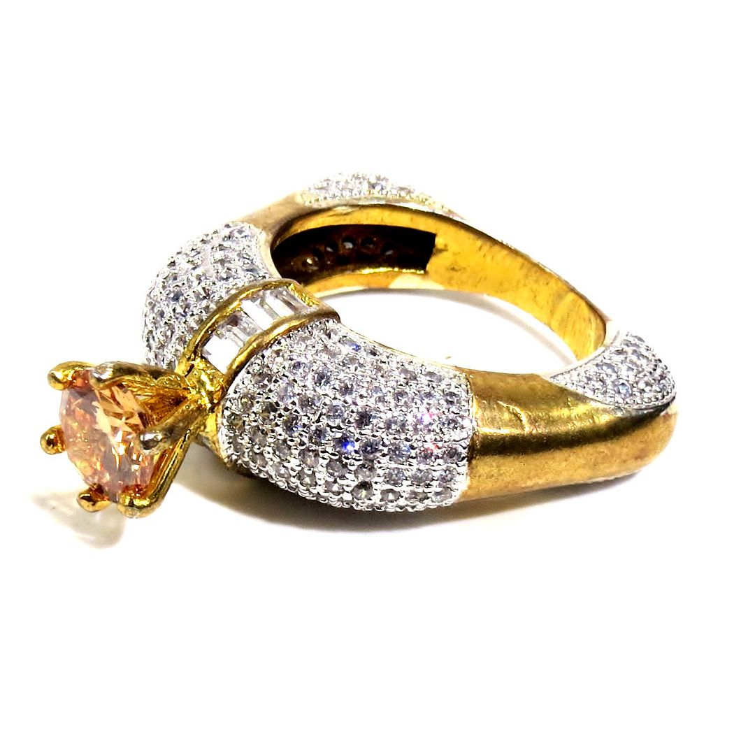 Jewelshingar Jewellery American Diamond Brown Colour Size 18 Gold Plated  Ring For Girls ( 93129RIN )