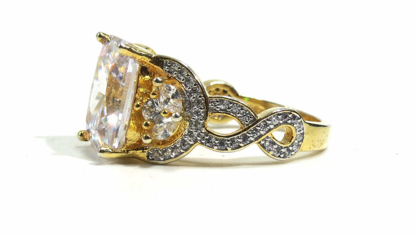 Jewelshingar Jewellery American Diamond Clear Colour Size 15 Gold Plated  Ring For Girls ( 93165RIN )