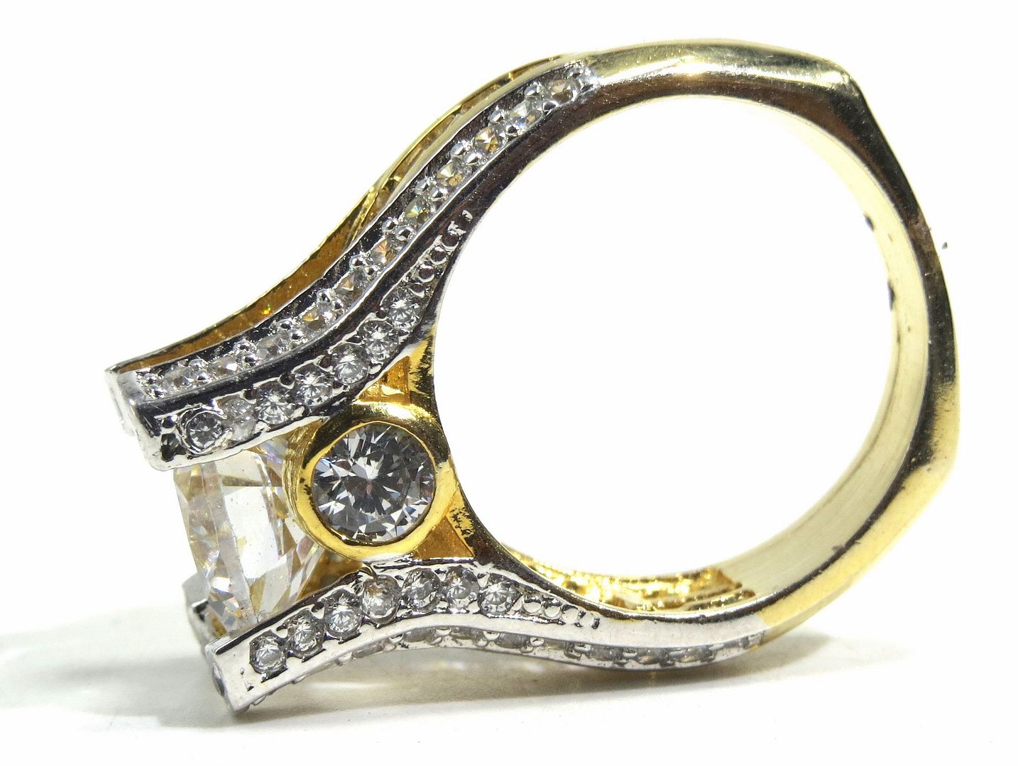 Jewelshingar Jewellery American Diamond Clear Colour Size 13 Gold Plated  Ring For Girls ( 93180RIN )