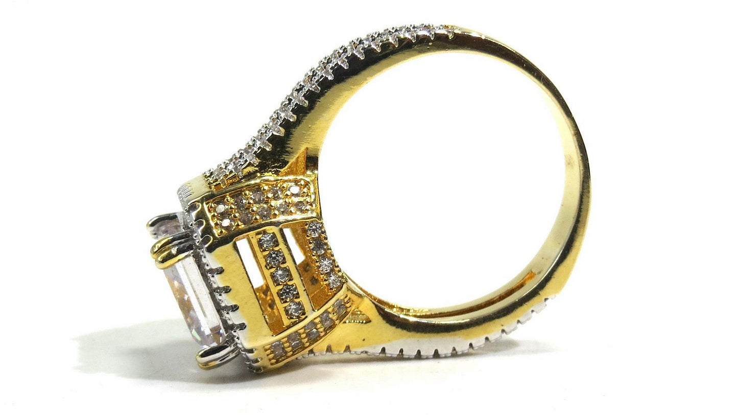 Jewelshingar Jewellery American Diamond Clear Colour Size 13 Gold Plated  Ring For Girls ( 93208RIN )