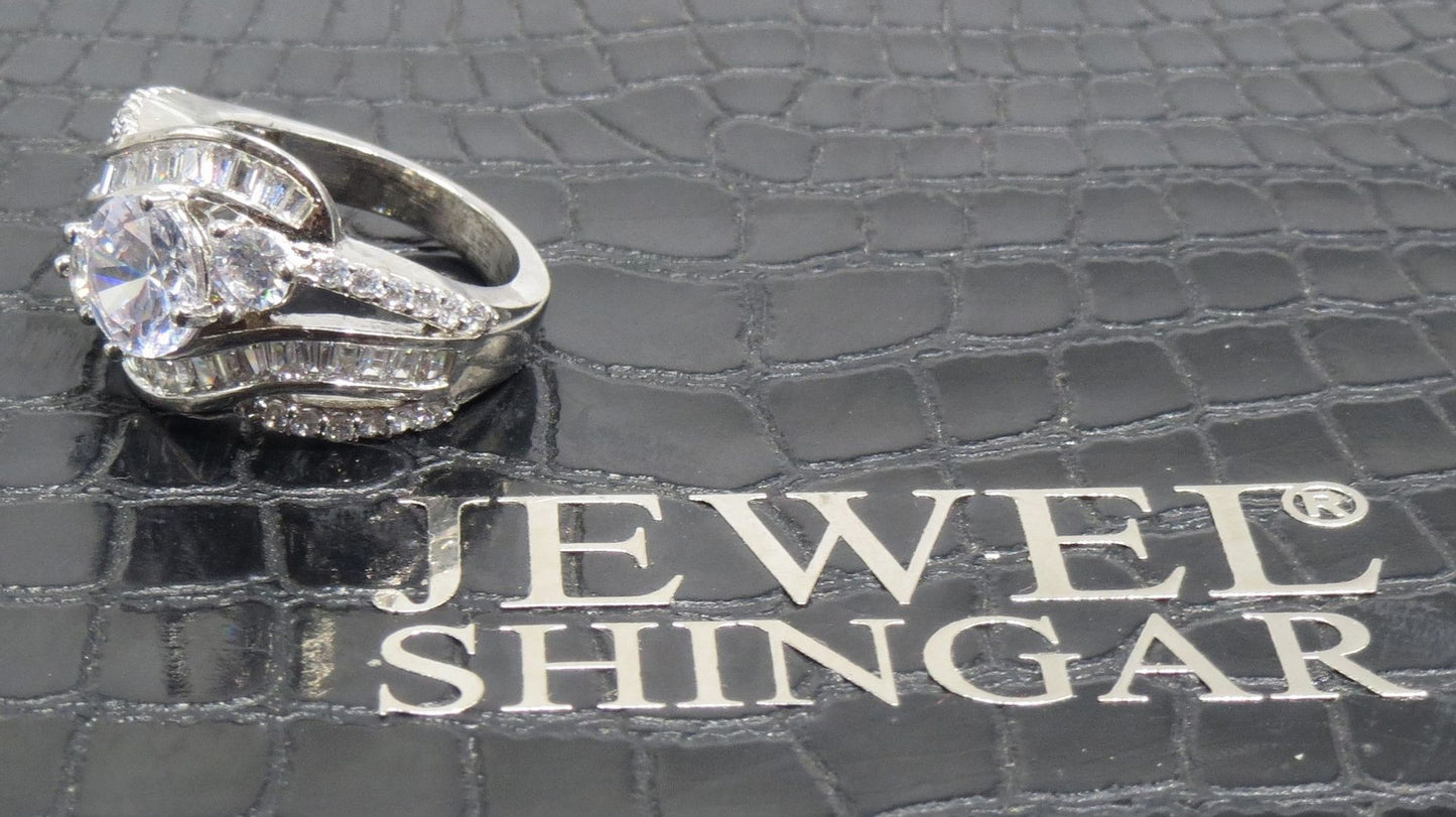 Jewelshingar Jewellery American Diamond Clear Colour Size 15 Silver Plated  Ring For Girls ( 93218RIN )