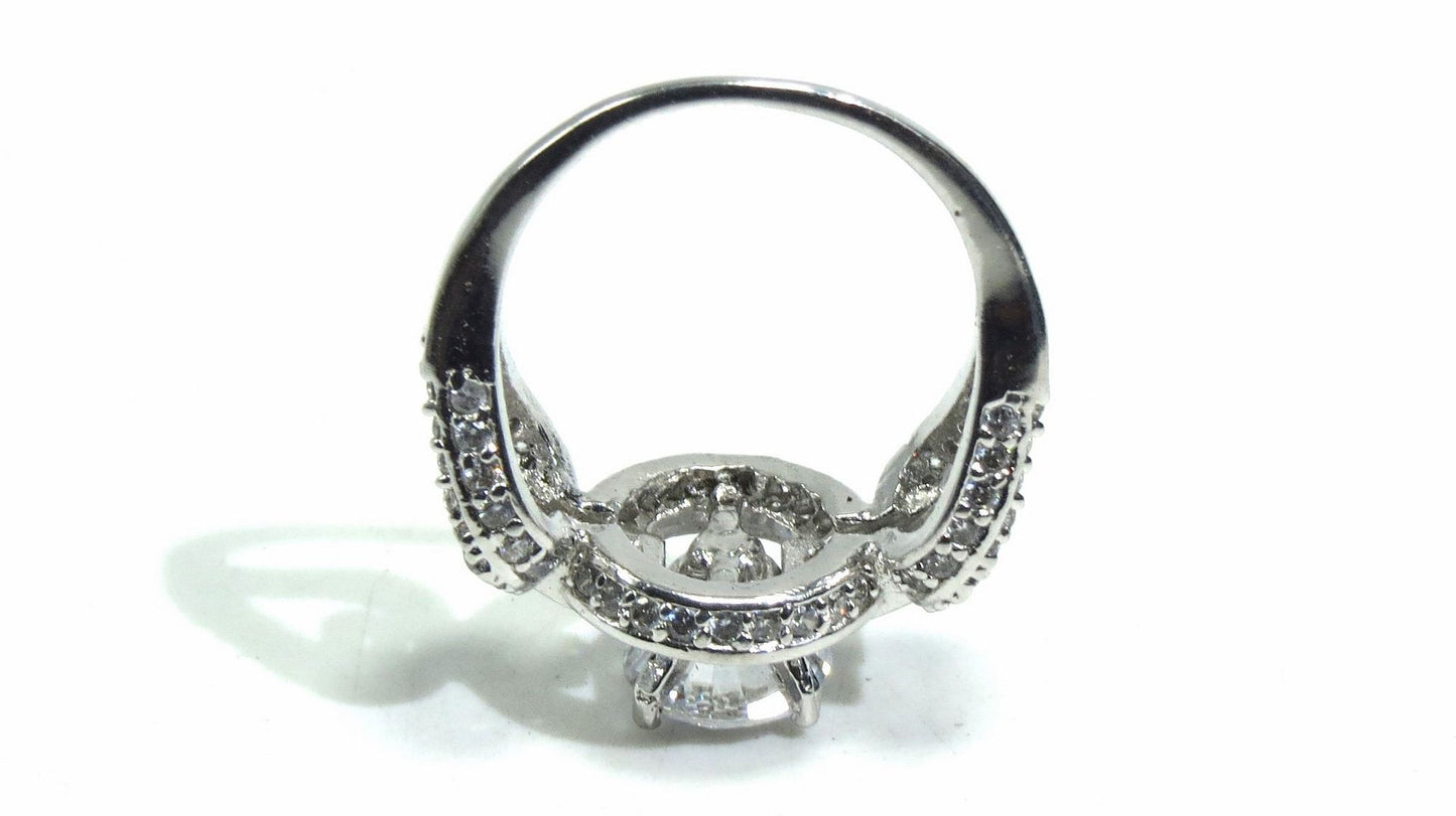 Jewelshingar Jewellery American Diamond Clear Colour Size 15 Silver Plated  Ring For Girls ( 93233RIN )