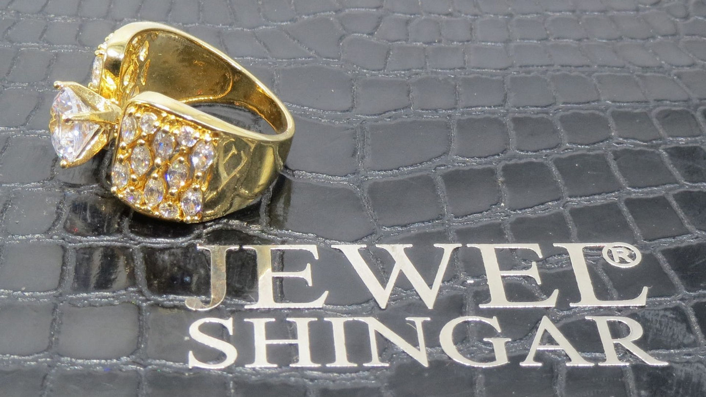 Jewelshingar Jewellery American Diamond Clear Colour Size 18 Gold Plated  Ring For Girls ( 93253RIN )