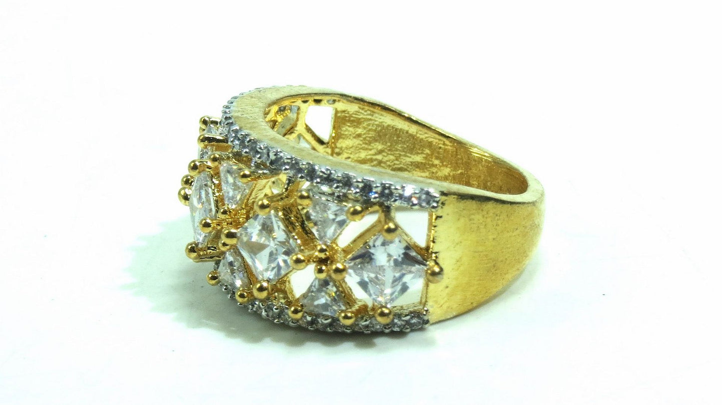 Jewelshingar Jewellery American Diamond Clear Colour Size 14 Gold Plated  Ring For Girls ( 93258RIN )