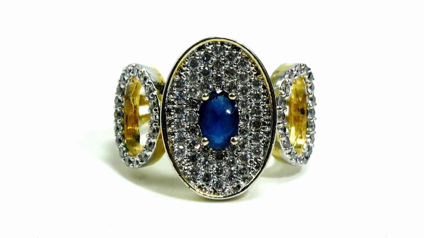 Jewelshingar Jewellery American Diamond Blue Colour Size 14 Gold Plated  Ring For Girls ( 93263RIN )