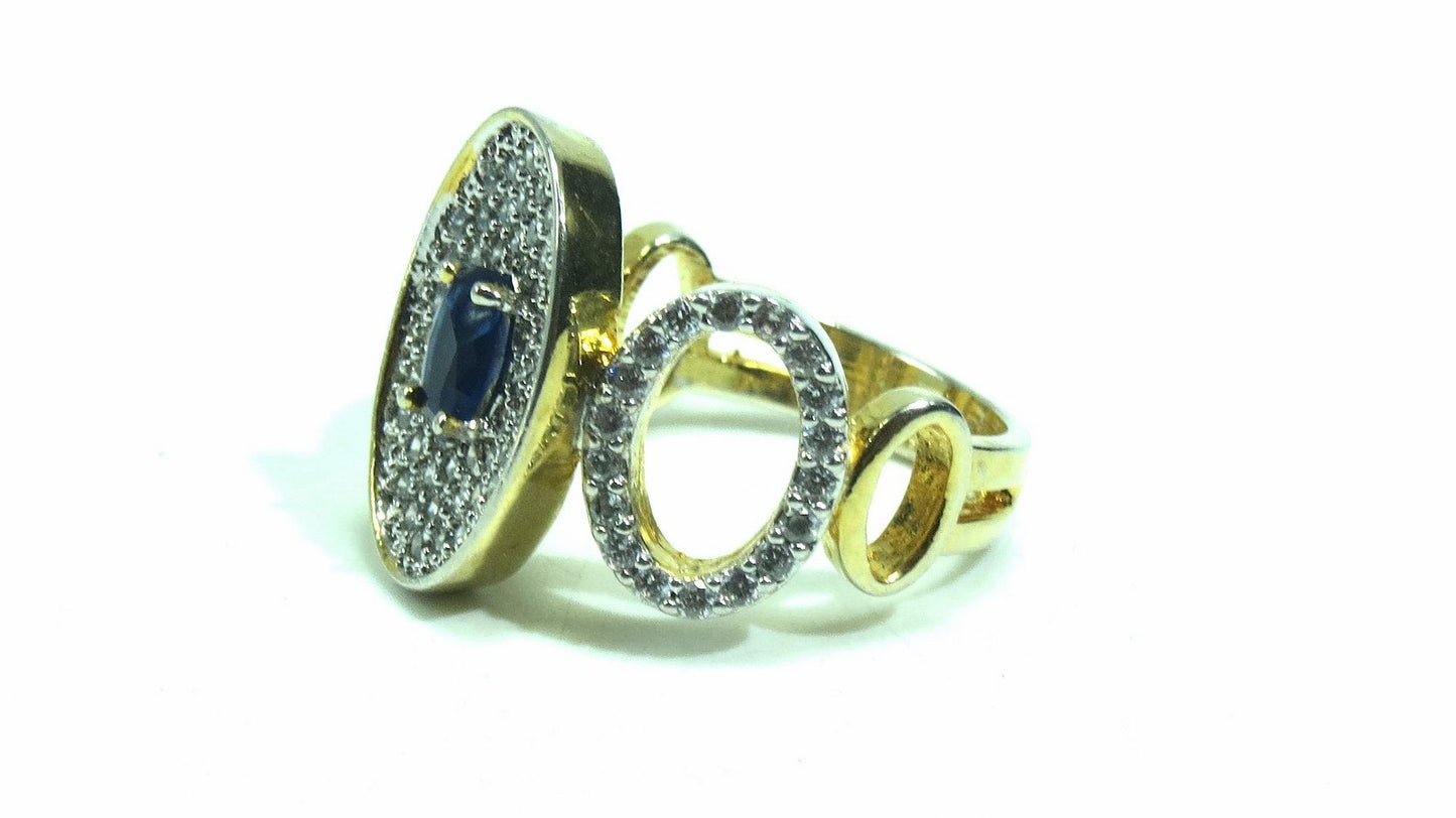 Jewelshingar Jewellery American Diamond Blue Colour Size 14 Gold Plated  Ring For Girls ( 93263RIN )