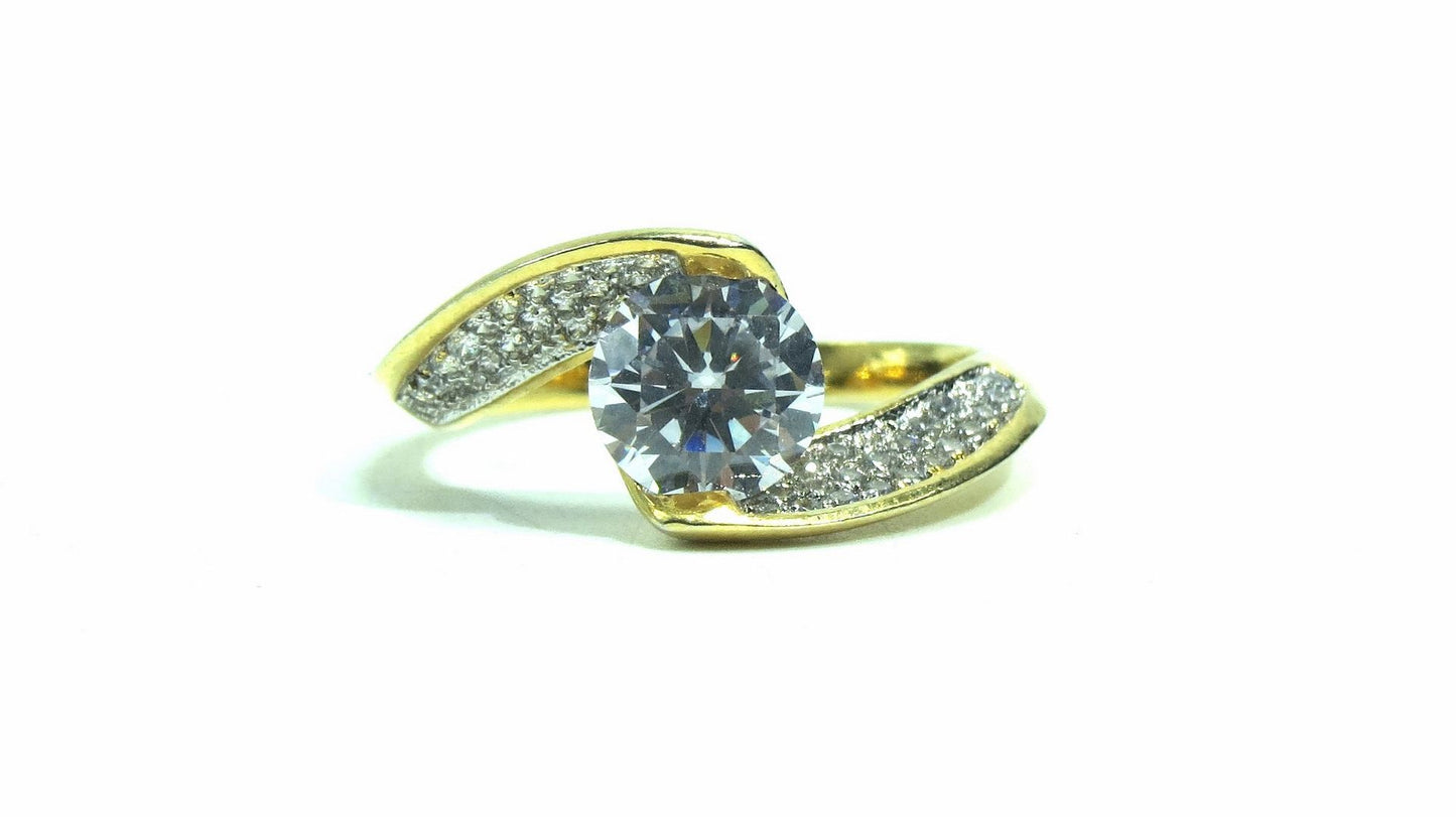 Jewelshingar Jewellery American Diamond Clear Colour Size 15 Gold Plated  Ring For Girls ( 93278RIN )