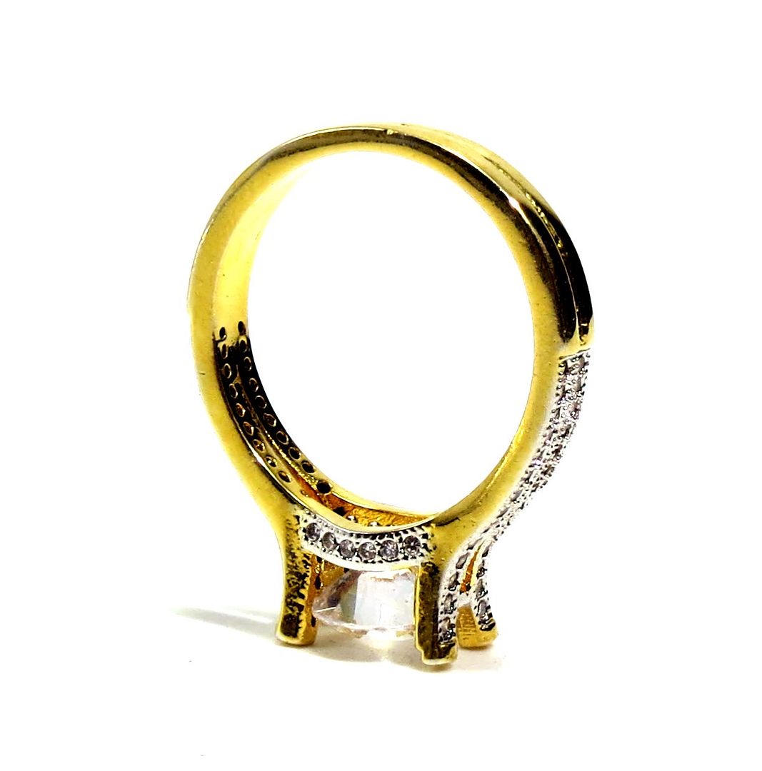 Jewelshingar Jewellery American Diamond Clear Colour Size 16 Gold Plated  Ring For Girls ( 93288RIN )