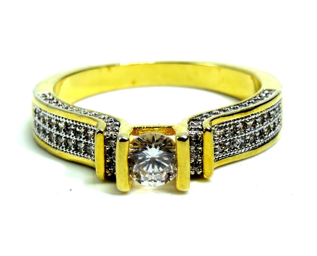 Jewelshingar Jewellery American Diamond Clear Colour Size 17 Gold Plated  Ring For Girls ( 93303RIN )