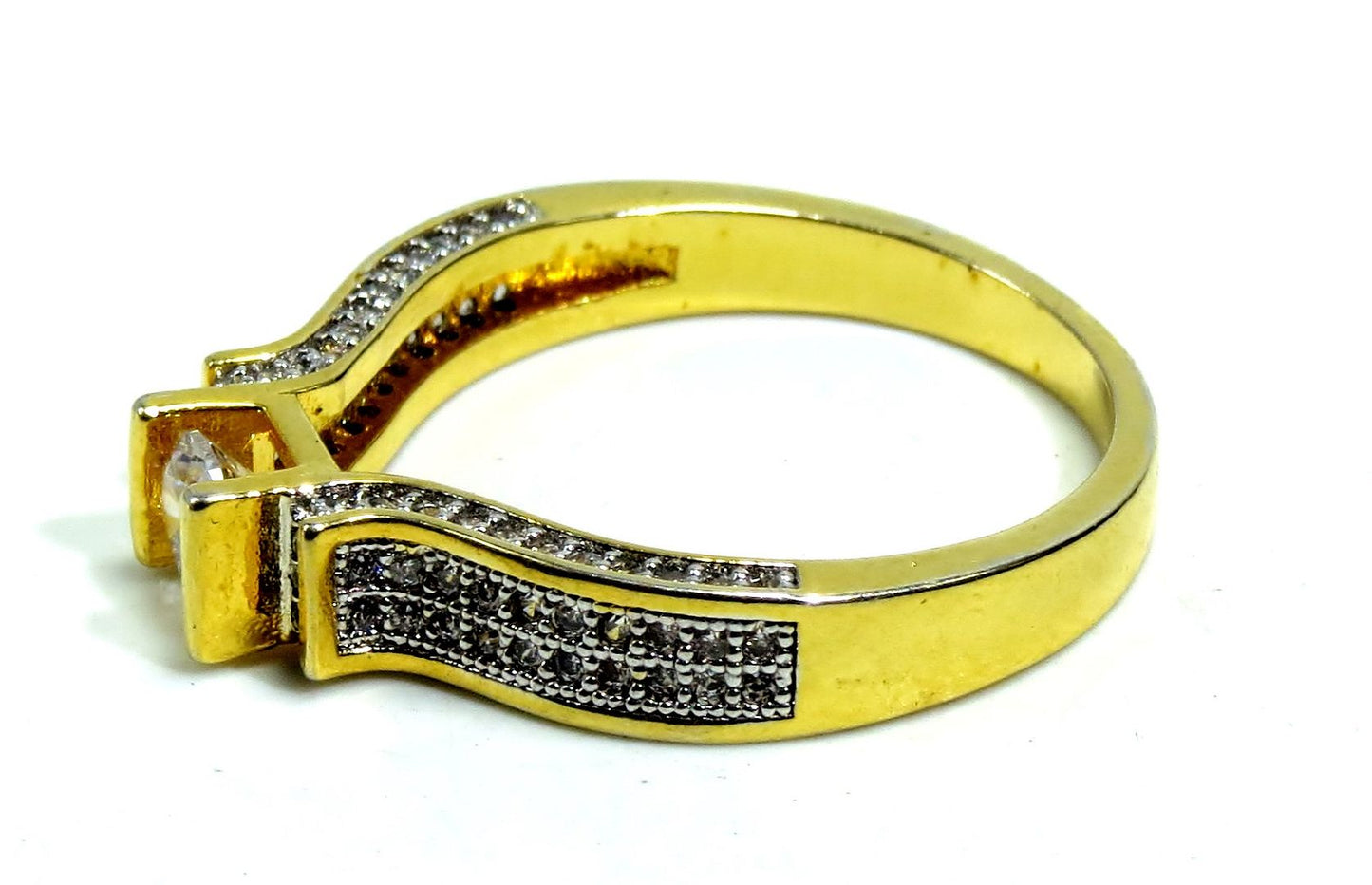 Jewelshingar Jewellery American Diamond Clear Colour Size 17 Gold Plated  Ring For Girls ( 93303RIN )
