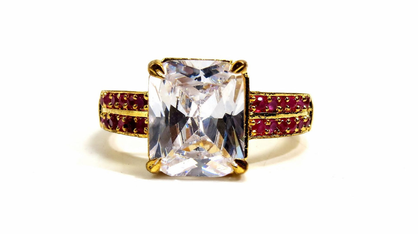 Jewelshingar Jewellery American Diamond Red Colour Size 19 Gold Plated  Ring For Girls ( 93404RIN )