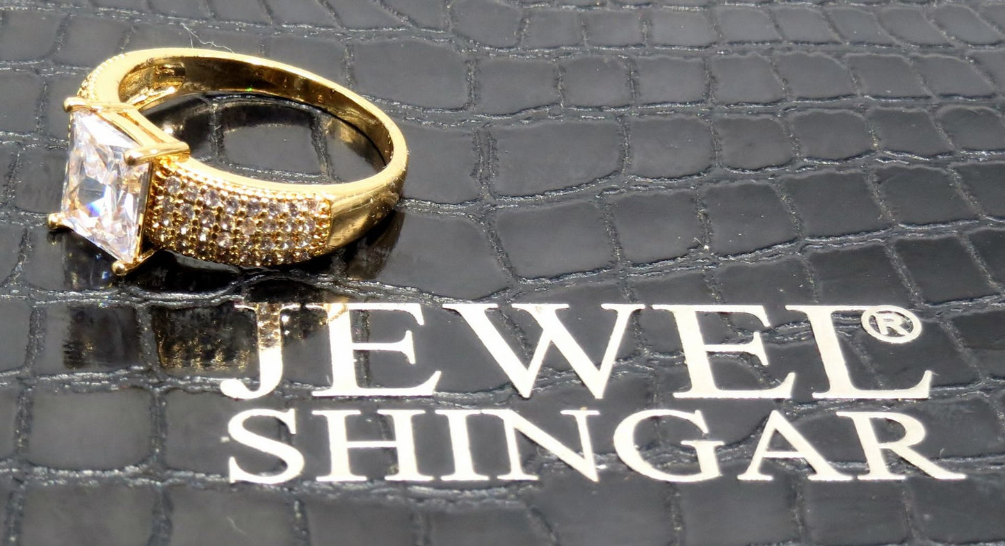 Jewelshingar Jewellery American Diamond Clear Colour Size 21 Gold Plated  Ring For Girls ( 93409RIN )