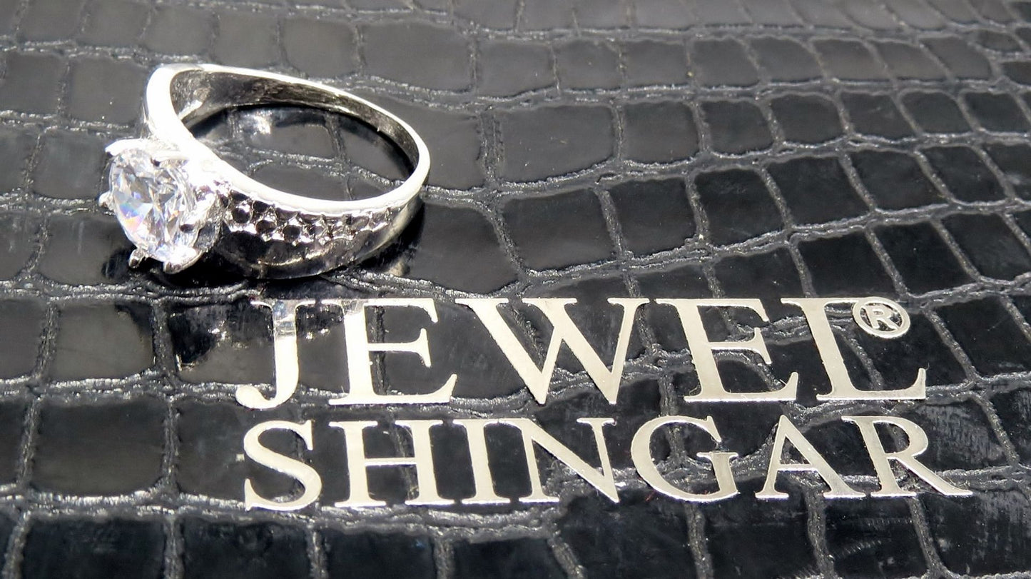 Jewelshingar Jewellery American Diamond Clear Colour Size 16 Silver Plated  Ring For Girls ( 93454RIN )