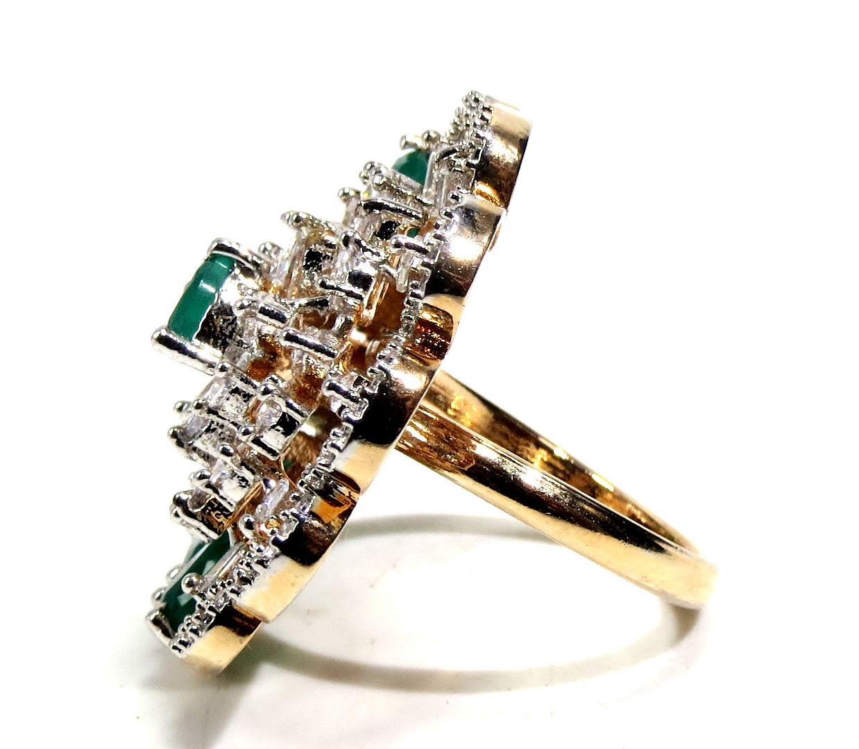Jewelshingar Jewellery American Diamond Green Colour Size Freesize Gold Plated  Ring For Girls ( 93529FSR )