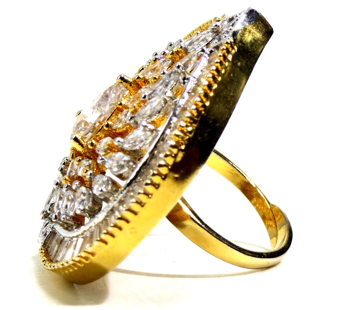 Jewelshingar Jewellery American Diamond Clear Colour Size Freesize Gold Plated  Ring For Girls ( 93549FSR )