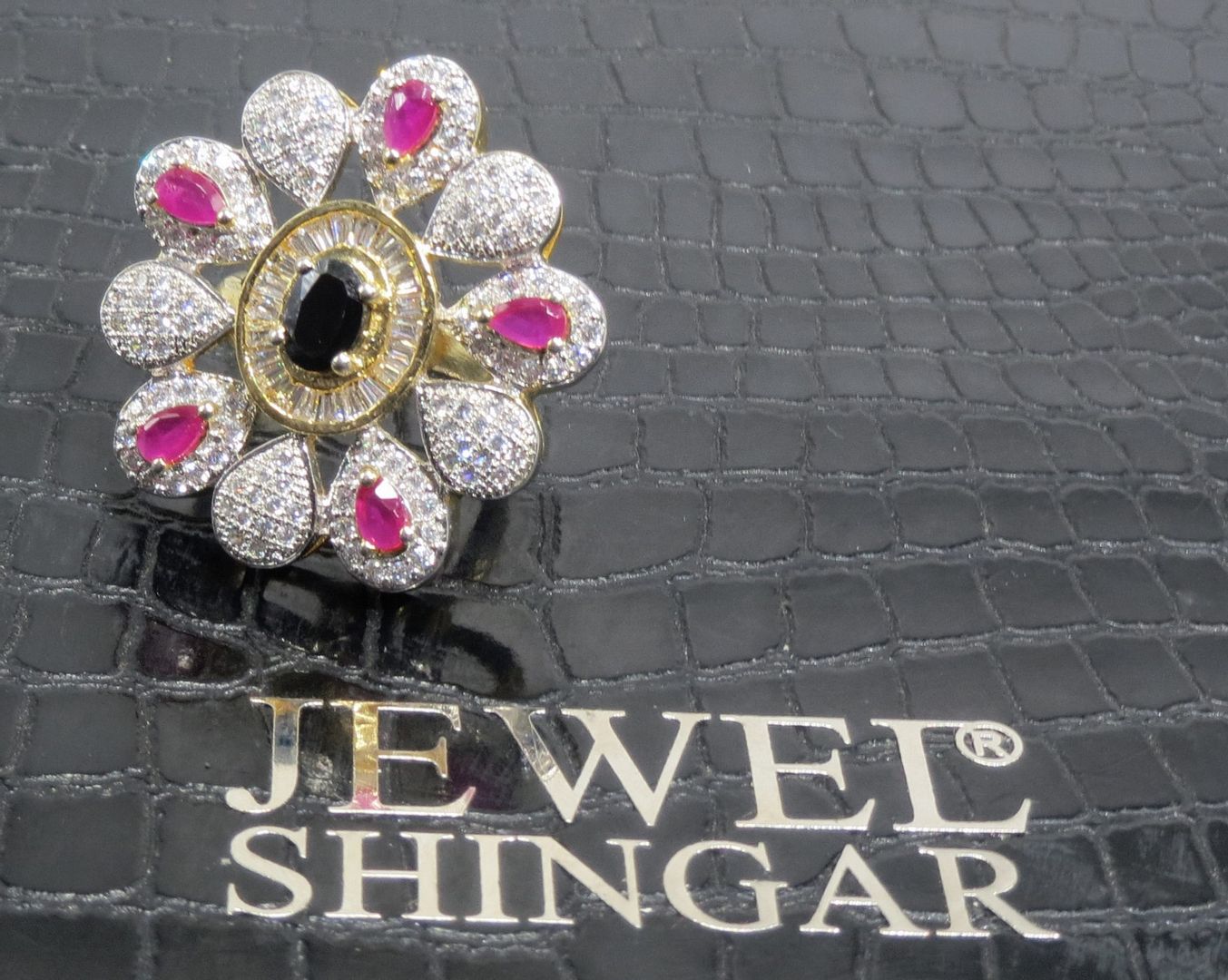 Jewelshingar Jewellery American Diamond Multi Colour Colour Size Freesize Gold Plated  Ring For Girls ( 93564FSR )