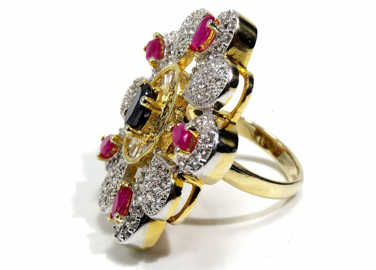 Jewelshingar Jewellery American Diamond Multi Colour Colour Size Freesize Gold Plated  Ring For Girls ( 93564FSR )