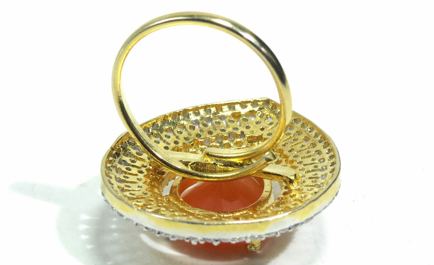 Jewelshingar Jewellery American Diamond Orange Colour Size Freesize Gold Plated  Ring For Girls ( 93574FSR )