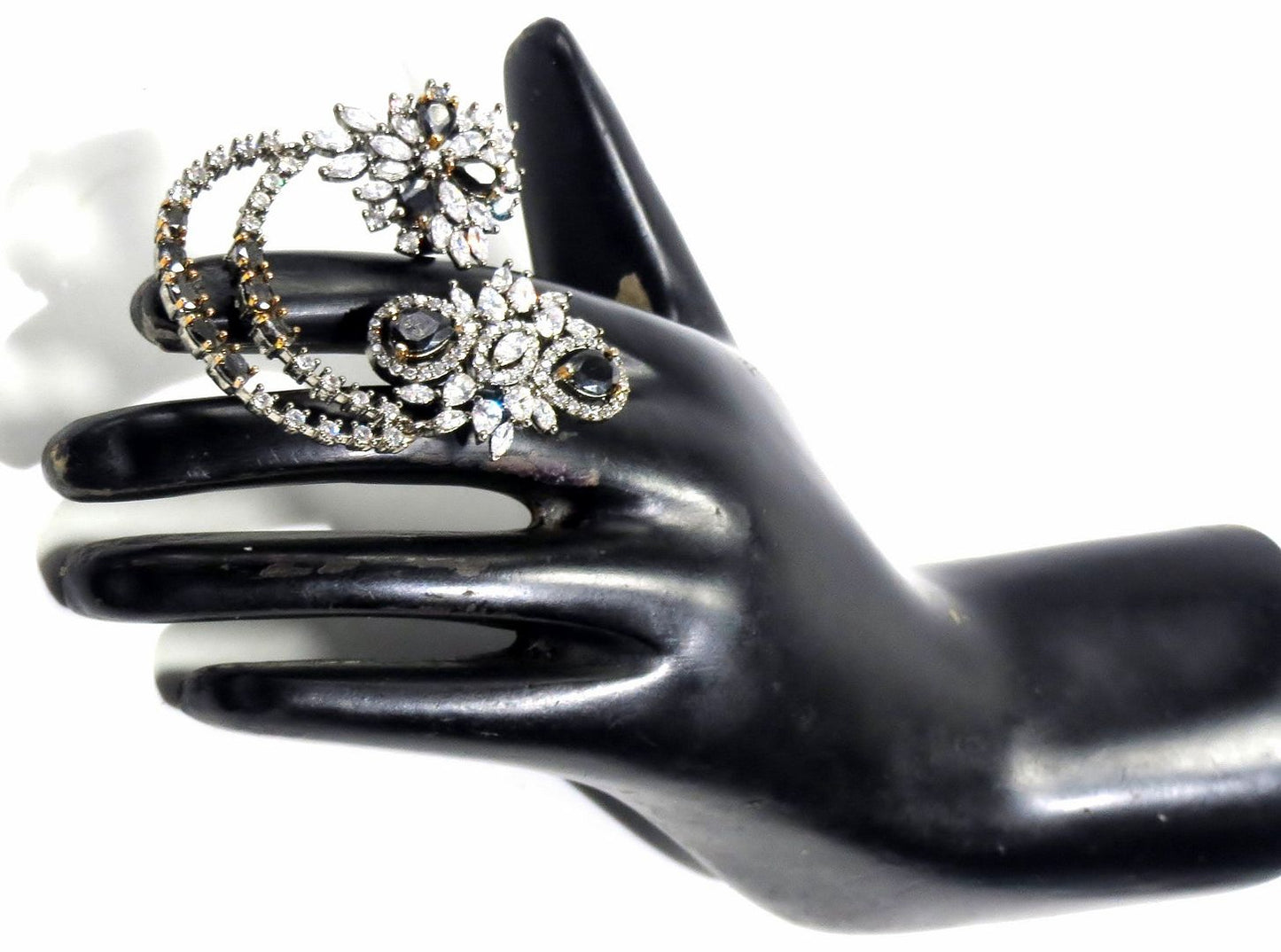 Jewelshingar Jewellery American Diamond Black Colour Size Freesize Victorian Plated  Ring For Girls ( 93589FSR )