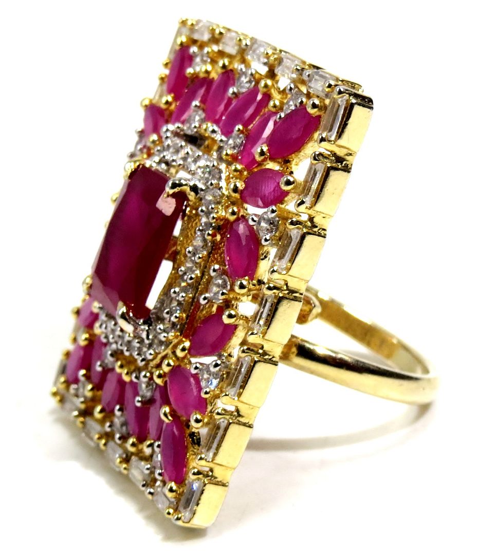 Jewelshingar Jewellery American Diamond Red Colour Size Freesize Gold Plated  Ring For Girls ( 93686FSR )