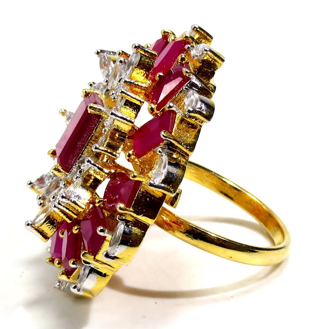 Jewelshingar Jewellery American Diamond Red Colour Size Freesize Gold Plated  Ring For Girls ( 93691FSR )