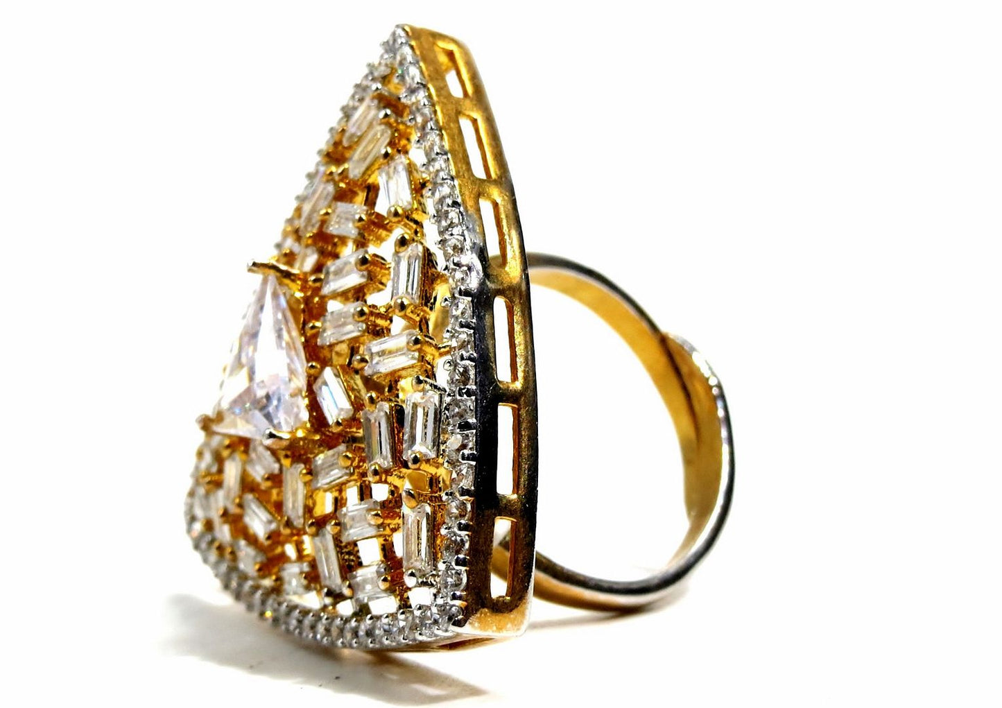 Jewelshingar Jewellery American Diamond Clear Colour Size Freesize Gold Plated  Ring For Girls ( 93701FSR )