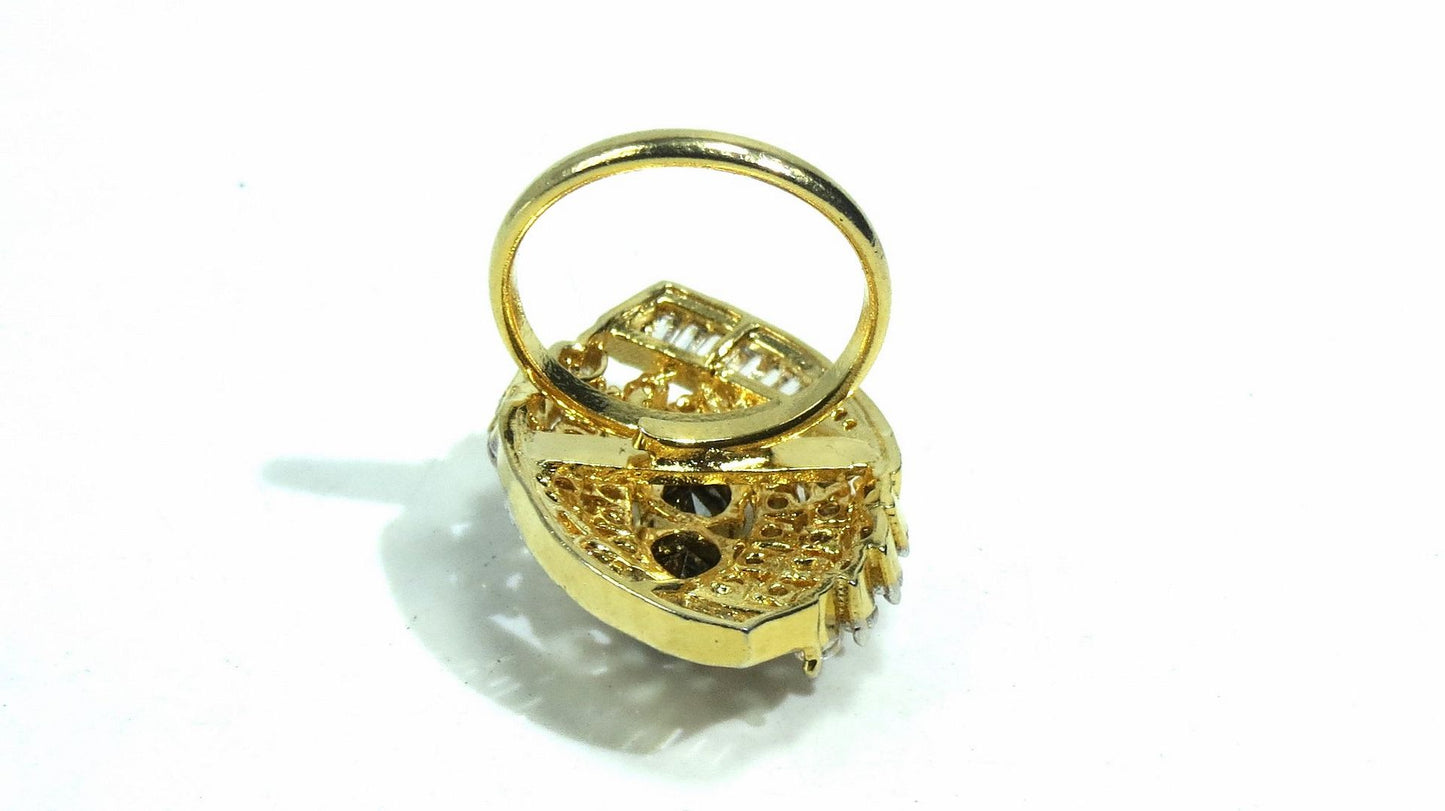 Jewelshingar Jewellery American Diamond Black Colour Size Freesize Gold Plated  Ring For Girls ( 93731FSR )