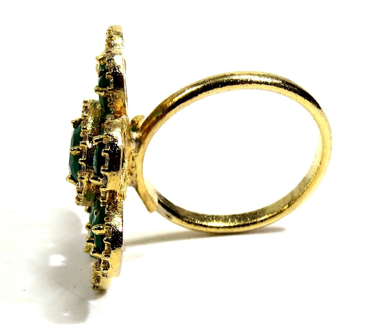 Jewelshingar Jewellery American Diamond Green Colour Size Freesize Gold Plated  Ring For Girls ( 93756FSR )