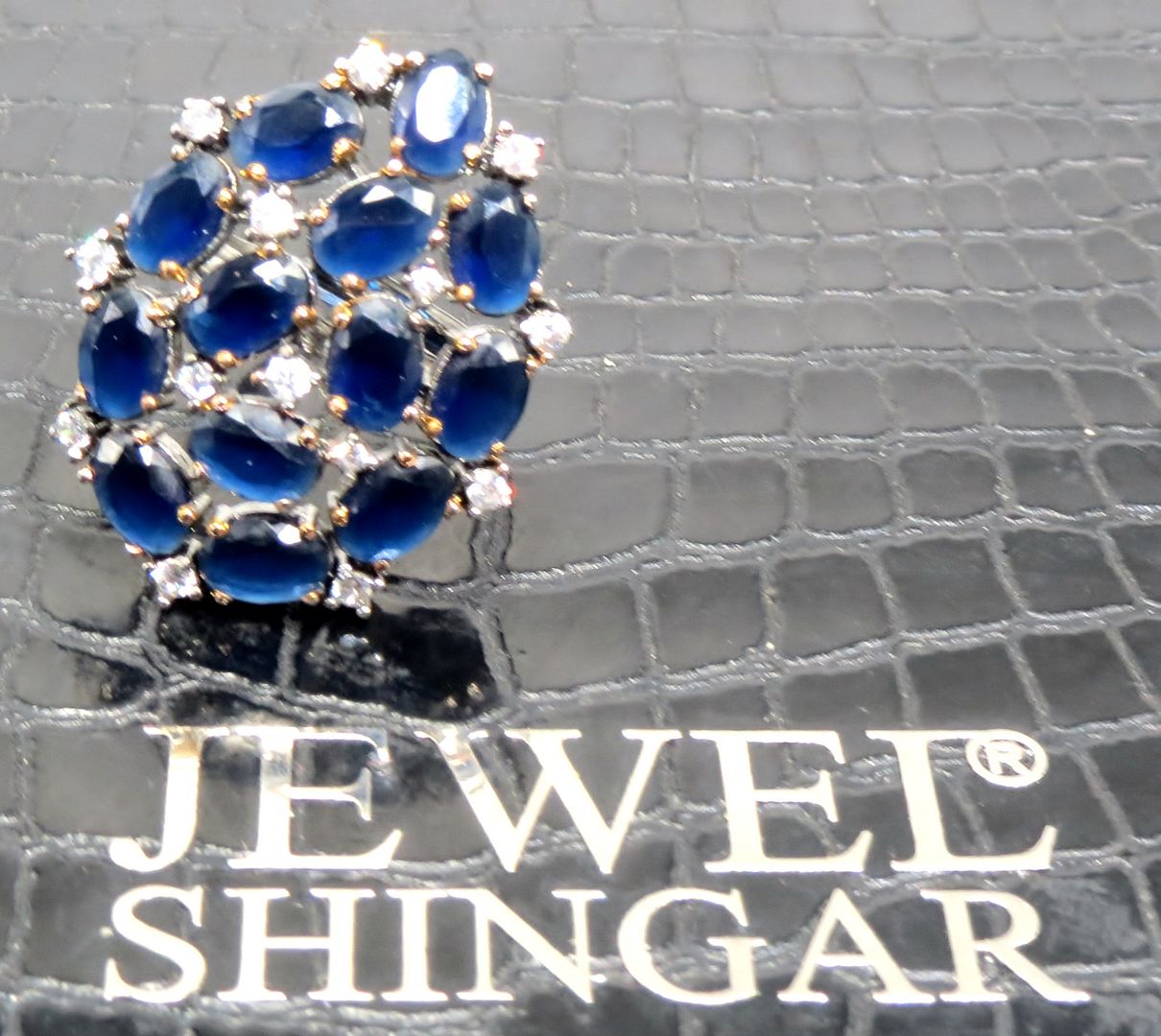 Jewelshingar Jewellery American Diamond Blue Colour Size Freesize Victorian Plated  Ring For Girls ( 93761FSR )