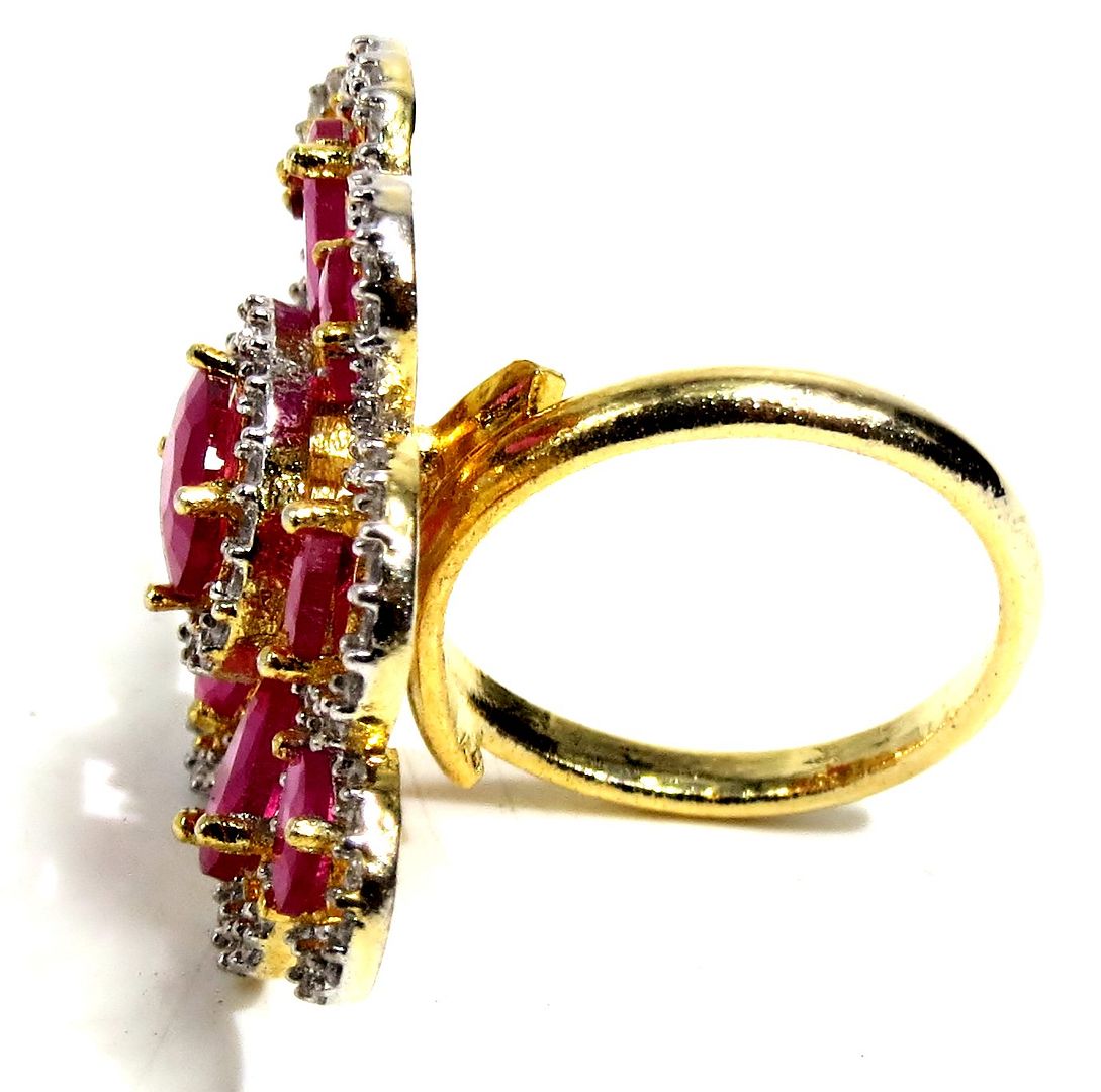 Jewelshingar Jewellery American Diamond Red Colour Size Freesize Gold Plated  Ring For Girls ( 93770FSR )