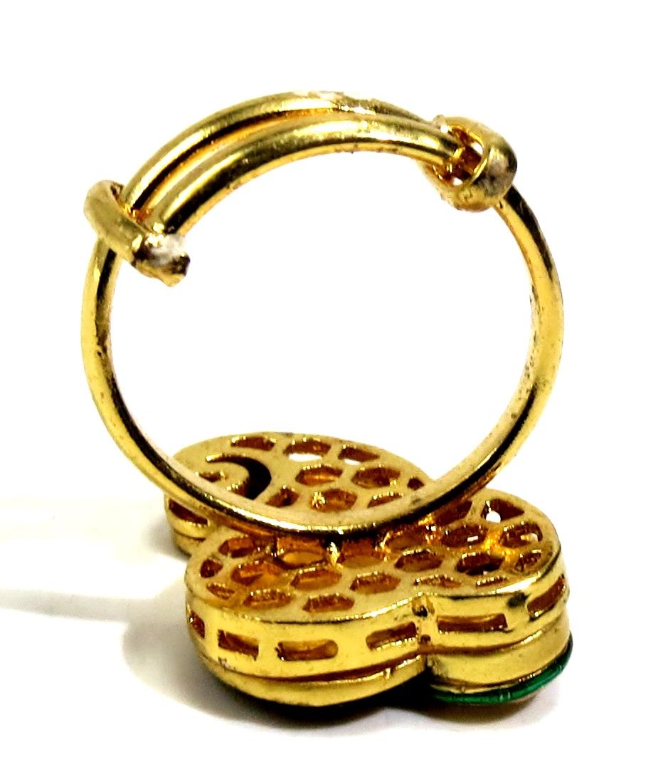 Jewelshingar Jewellery American Diamond Black Colour Size Freesize Gold Plated  Ring For Girls ( 93835FSR )