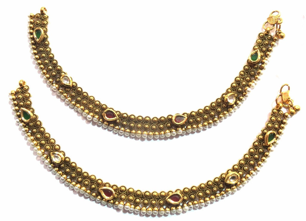 Jewelshingar Antique Gold Plated Payal / Pajeb / Anklet For Women Jewellery ( 9729-payal ) - JEWELSHINGAR