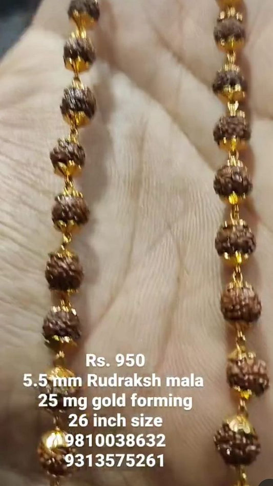 Gold Forming 25 Mg 26 Inch 5.5 mm 25 Gram Rudrakhsha Chain By Chokerset CHWA0053