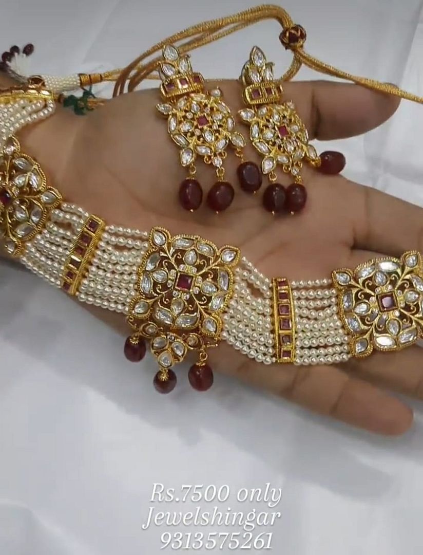 Kundan Necklace In Ruby Colour And Gold Plating By Chokerset NKWA0021