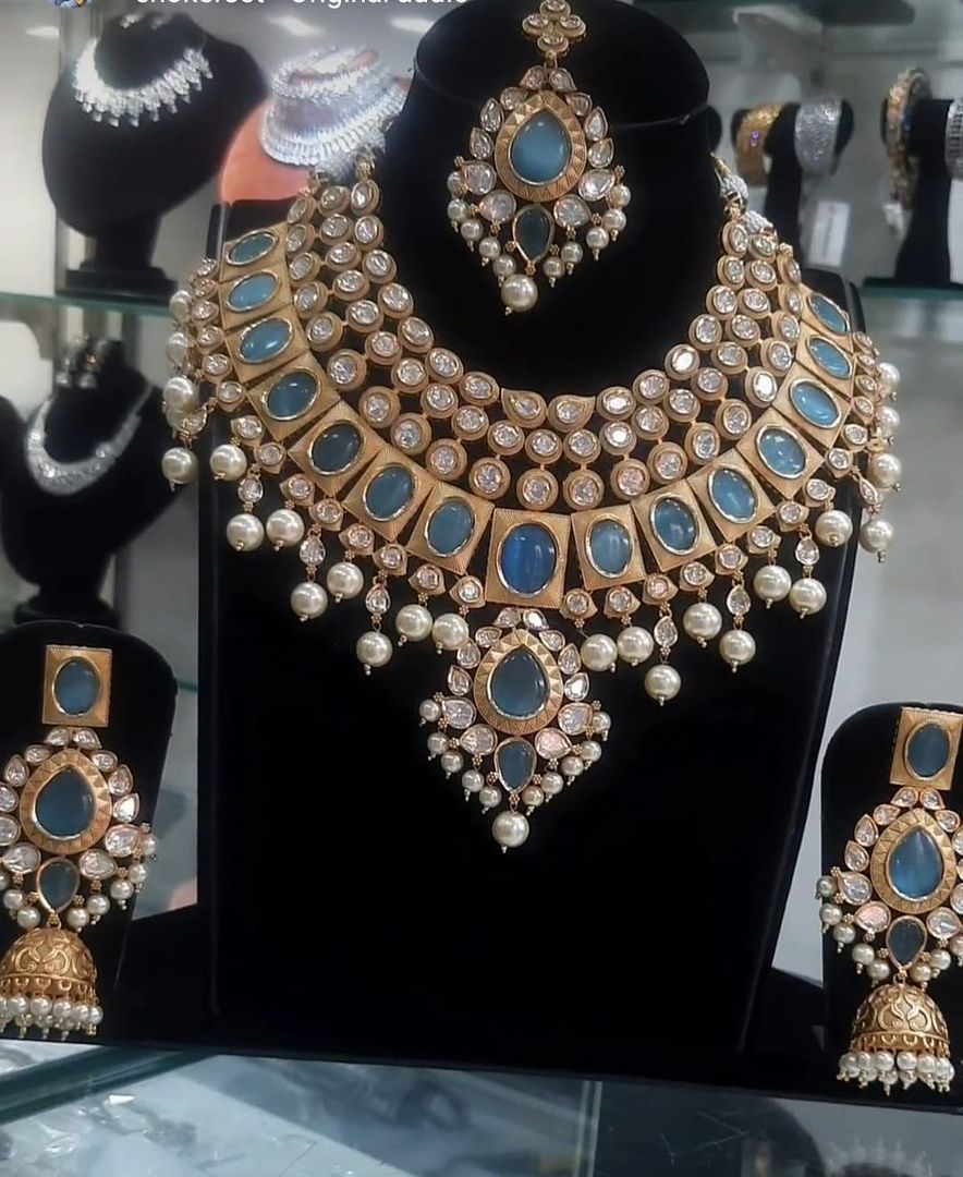 Kundan Necklace In Firozi Colour And Gold Plating By Chokerset NKWA0024