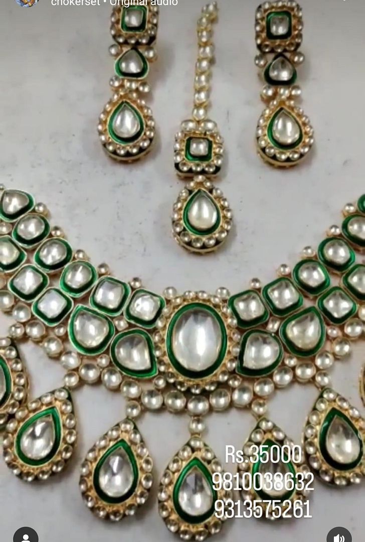 Kundan Necklace In Green Colour And Gold Plating By Chokerset NKWA0036