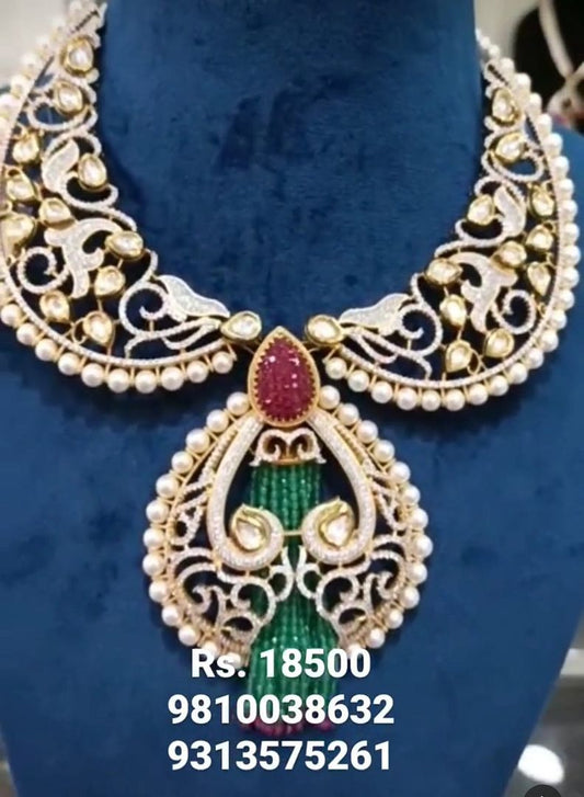 Kundan Necklace In Multi Colour And Gold Plating By Chokerset NKWA0043