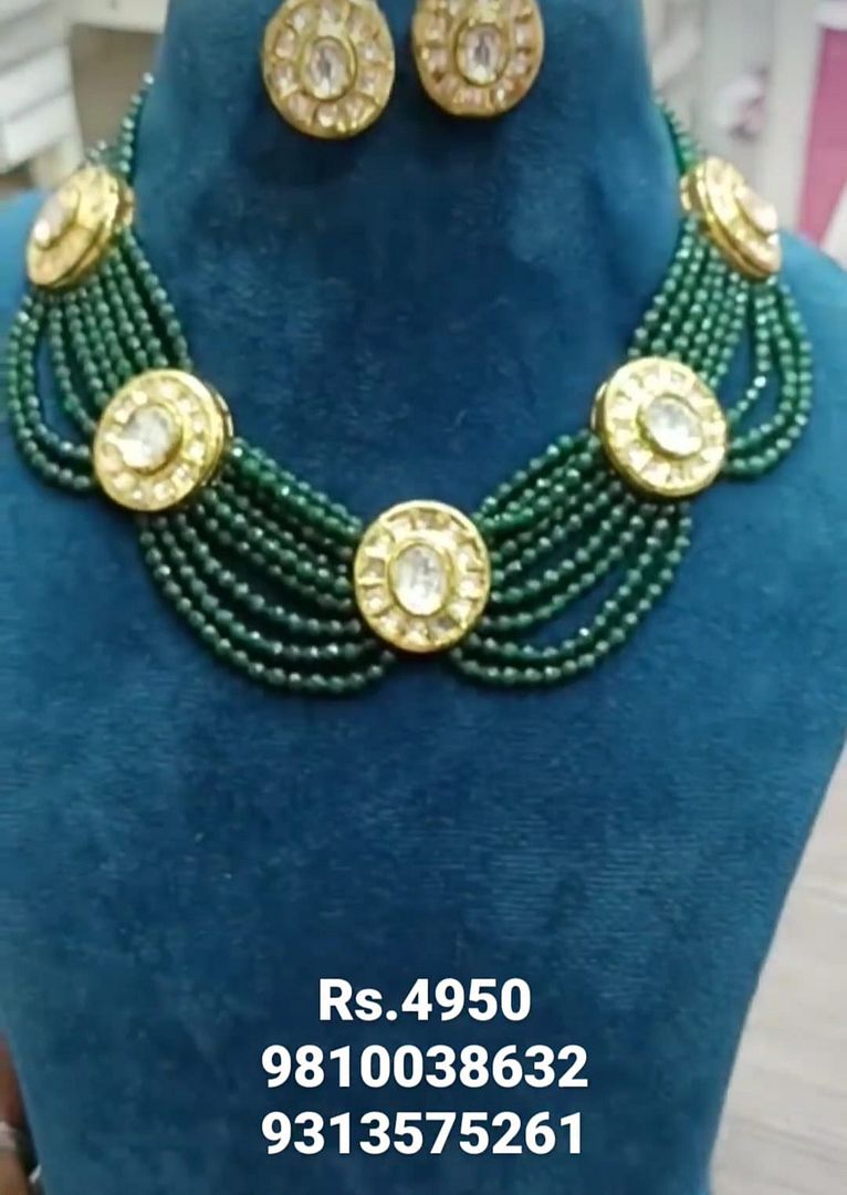 Kundan Necklace In Green Colour And Gold Plating By Chokerset NKWA0044