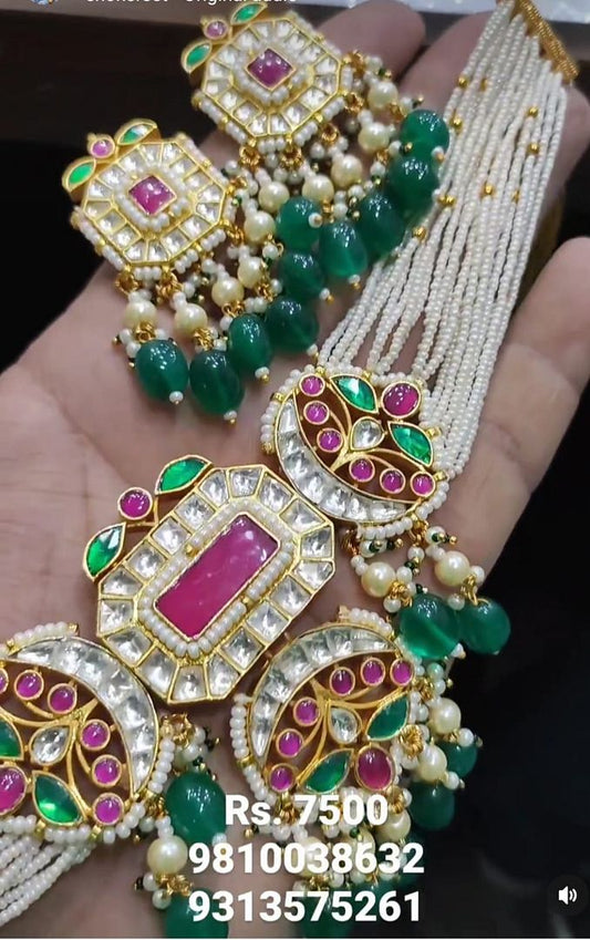 Kundan Necklace In Multi Colour And Gold Plating By Chokerset NKWA0046