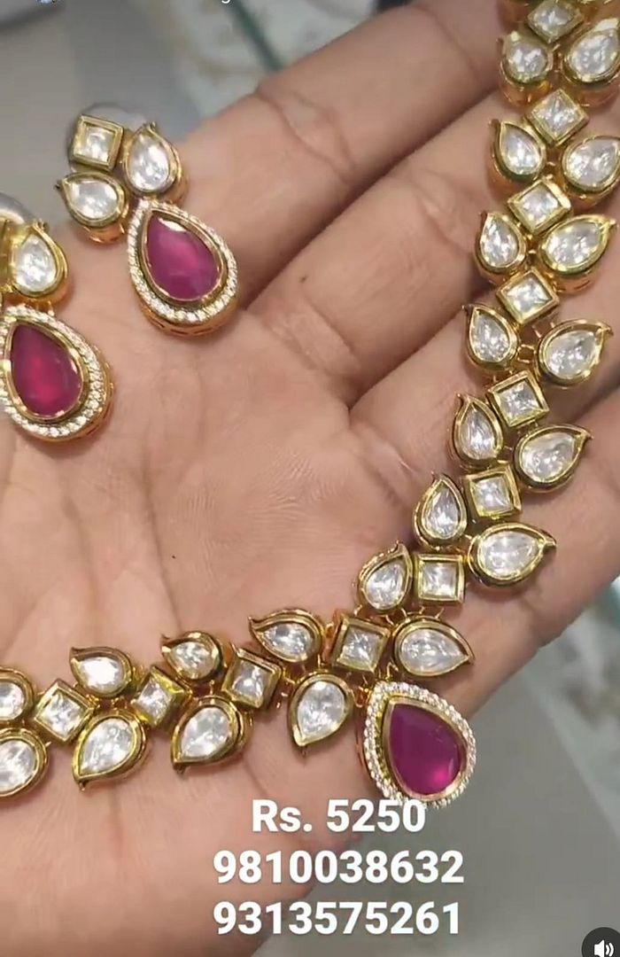 Kundan Necklace In Ruby Colour And Gold Plating By Chokerset NKWA0050