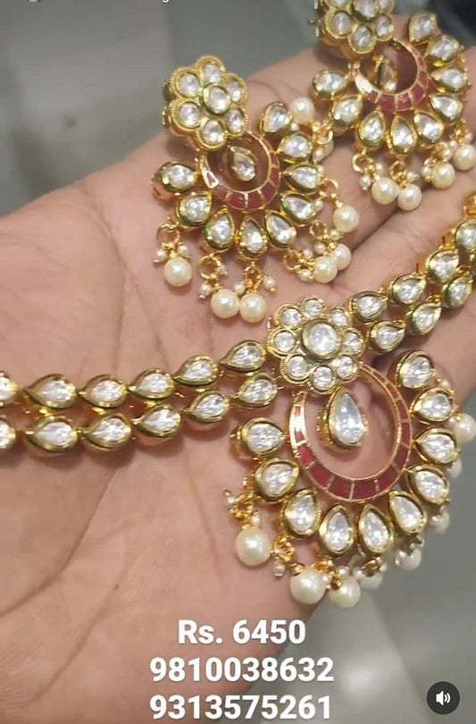 Kundan Necklace In Ruby Colour And Gold Plating By Chokerset NKWA0053