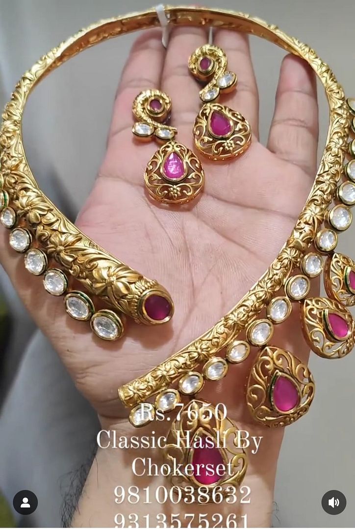 Kundan Necklace In Ruby Colour And Gold Plating By Chokerset NKWA0059