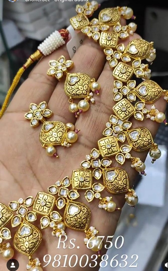 Kundan Necklace In Clear Colour And Gold Plating By Chokerset NKWA0065
