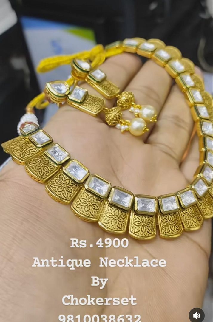 Kundan Necklace In Clear Colour And Gold Plating By Chokerset NKWA0073