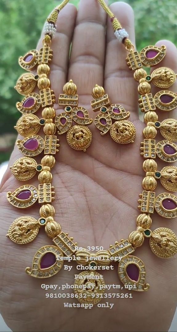 Polki Antique Necklace In Ruby Colour And Gold Plating By Chokerset NKWA0081