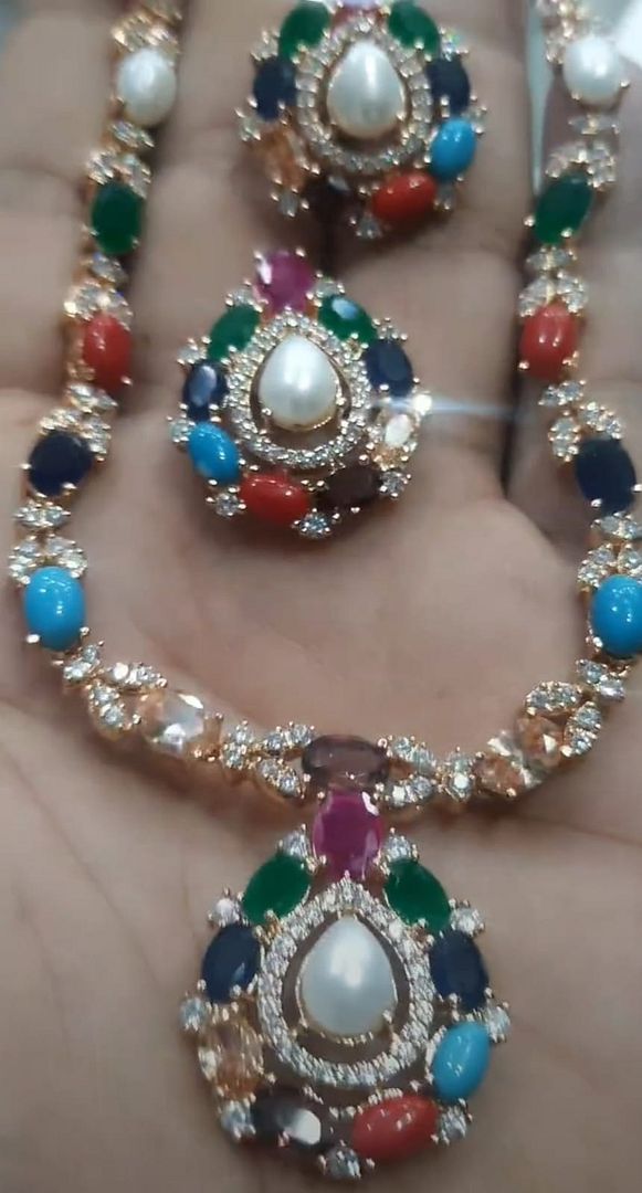 Zircon Necklace In Multi Colour And Gold Plating By Chokerset NKWA0143